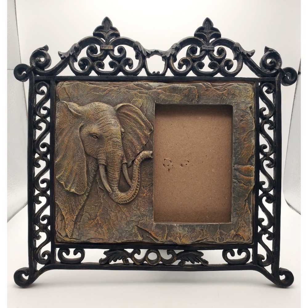 Ornate Resin Elephant Picture Frame 10x10 - Holds 3x4.5 Photo